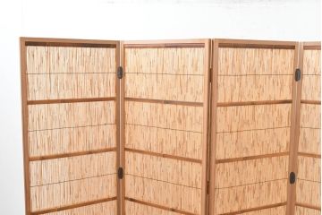 中古　未使用　展示品　茶道具　優しい木の温もり溢れる6枚折りの花寄屏風(衝立て、つい立て、パーテーション、仕切り、6連、六連)(定価約21万円)(R-083626)