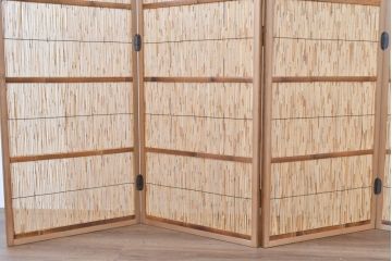 中古　未使用　展示品　茶道具　優しい木の温もり溢れる6枚折りの花寄屏風(衝立て、つい立て、パーテーション、仕切り、6連、六連)(定価約21万円)(R-083626)