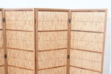 中古　未使用　展示品　茶道具　優しい木の温もり溢れる6枚折りの花寄屏風(衝立て、つい立て、パーテーション、仕切り、6連、六連)(定価約21万円)(R-083626)