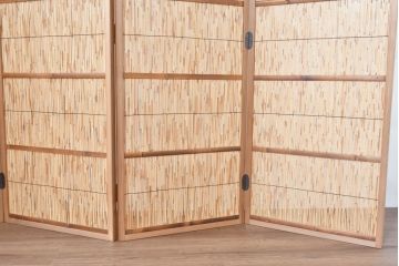 中古　未使用　展示品　茶道具　優しい木の温もり溢れる6枚折りの花寄屏風(衝立て、つい立て、パーテーション、仕切り、6連、六連)(定価約21万円)(R-083626)