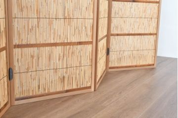 中古　未使用　展示品　茶道具　優しい木の温もり溢れる6枚折りの花寄屏風(衝立て、つい立て、パーテーション、仕切り、6連、六連)(定価約21万円)(R-083626)