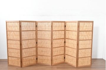 中古　未使用　展示品　茶道具　優しい木の温もり溢れる6枚折りの花寄屏風(衝立て、つい立て、パーテーション、仕切り、6連、六連)(定価約21万円)(R-083626)