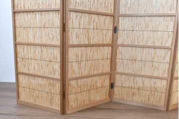 中古　未使用　展示品　茶道具　優しい木の温もり溢れる6枚折りの花寄屏風(衝立て、つい立て、パーテーション、仕切り、6連、六連)(定価約21万円)(R-083626)