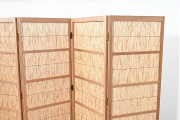 中古　未使用　展示品　茶道具　優しい木の温もり溢れる6枚折りの花寄屏風(衝立て、つい立て、パーテーション、仕切り、6連、六連)(定価約21万円)(R-083626)