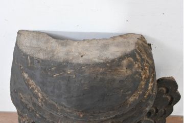 和製アンティーク　古民芸　時代物　江戸～明治期　特大　力強い表情が目を引く木彫りの竈(かまど)面(古面、オブジェ、飾り、アート)(R-083630)