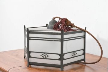 和製アンティーク　伝統美と存在感を放つ銅フレームの六角和風照明(天井照明、ペンダントライト、吊り下げ照明、シェード、電笠)(R-083633)