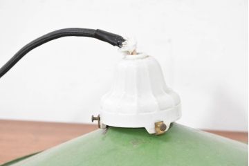 和製アンティーク　グリーンカラーがお洒落なアクセントになる大振りサイズのホーロー照明(ペンダントライト、吊り下げ照明、天井照明、琺瑯)(R-083640)