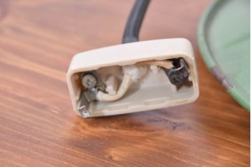 和製アンティーク　グリーンカラーがお洒落なアクセントになる大振りサイズのホーロー照明(ペンダントライト、吊り下げ照明、天井照明、琺瑯)(R-083640)