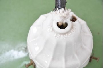 和製アンティーク　グリーンカラーがお洒落なアクセントになる大振りサイズのホーロー照明(ペンダントライト、吊り下げ照明、天井照明、琺瑯)(R-083640)