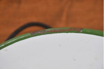 和製アンティーク　グリーンカラーがお洒落なアクセントになる大振りサイズのホーロー照明(ペンダントライト、吊り下げ照明、天井照明、琺瑯)(R-083640)