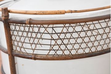 和製アンティーク　高級品!!　特大サイズ　和の雰囲気を引き立てる竹飾り付き天井照明2個セット(吊り下げ照明カバー、シェード、ペンダントライト、電笠)(R-083646)