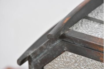 和製アンティーク　色ガラス入り　竹の模様が描かれた和の風情を演出する真鍮フレームの天井照明(ブラス、吊り下げ照明、ペンダントライト、吊り下げ照明)(R-083649)