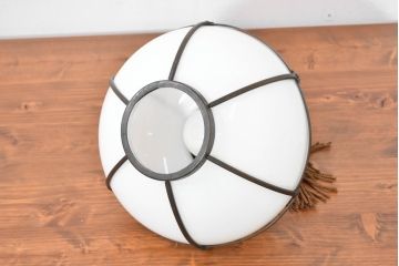 和製アンティーク　房(フサ)飾りと銅装飾が空間に趣を添える和風天井ランプシェード(天井照明、吊り下げ照明、ペンダントライト)(R-083650)