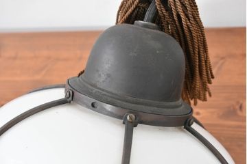和製アンティーク　房(フサ)飾りと銅装飾が空間に趣を添える和風天井ランプシェード(天井照明、吊り下げ照明、ペンダントライト)(R-083650)