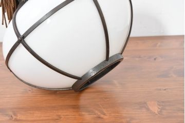 和製アンティーク　房(フサ)飾りと銅装飾が空間に趣を添える和風天井ランプシェード(天井照明、吊り下げ照明、ペンダントライト)(R-083650)