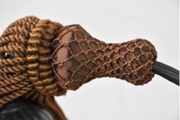 和製アンティーク　房付き!シェードにあしらわれた銅飾りが和風の意匠を際立たせる丸型ガラスランプシェード(吊り下げ照明、天井照明、ペンダントライト)(R-083653)