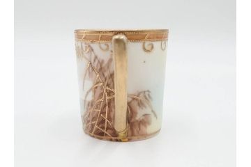 明治〜大正期　オールドノリタケ　NORITAKE　ハンドペイント　金彩　金盛　白鳥葦文　優雅な雰囲気漂うポット・カップ&ソーサー4客・プレート5枚セット(トリオ、デミタス、コーヒー、C&S、碗皿)(R-083678)