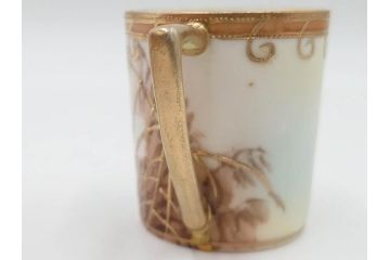 明治〜大正期　オールドノリタケ　NORITAKE　ハンドペイント　金彩　金盛　白鳥葦文　優雅な雰囲気漂うポット・カップ&ソーサー4客・プレート5枚セット(トリオ、デミタス、コーヒー、C&S、碗皿)(R-083678)