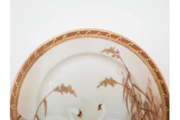 明治〜大正期　オールドノリタケ　NORITAKE　ハンドペイント　金彩　金盛　白鳥葦文　優雅な雰囲気漂うポット・カップ&ソーサー4客・プレート5枚セット(トリオ、デミタス、コーヒー、C&S、碗皿)(R-083678)