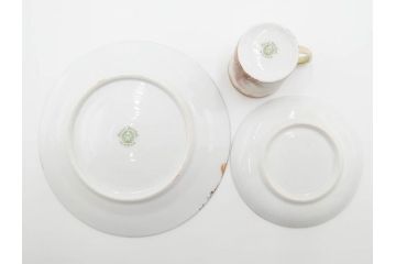 明治〜大正期　オールドノリタケ　NORITAKE　ハンドペイント　金彩　金盛　白鳥葦文　優雅な雰囲気漂うポット・カップ&ソーサー4客・プレート5枚セット(トリオ、デミタス、コーヒー、C&S、碗皿)(R-083678)