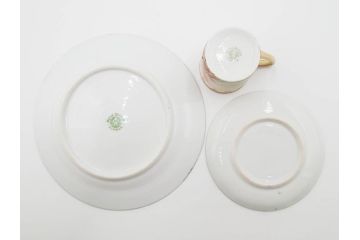 明治〜大正期　オールドノリタケ　NORITAKE　ハンドペイント　金彩　金盛　白鳥葦文　優雅な雰囲気漂うポット・カップ&ソーサー4客・プレート5枚セット(トリオ、デミタス、コーヒー、C&S、碗皿)(R-083678)