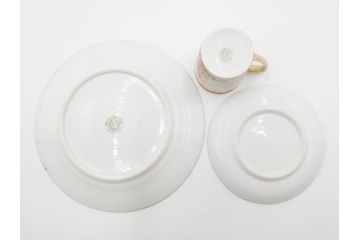 明治〜大正期　オールドノリタケ　NORITAKE　ハンドペイント　金彩　金盛　白鳥葦文　優雅な雰囲気漂うポット・カップ&ソーサー4客・プレート5枚セット(トリオ、デミタス、コーヒー、C&S、碗皿)(R-083678)