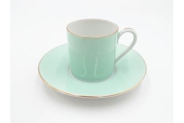 昭和初期　オールドノリタケ　NORITAKE　金彩　色蒔き?　ピンク　クリーム　グリーン　ブルー　グレー　心がほどけるような色彩のやさしさが魅力のカップ&ソーサー5客セット(マルキ印、碗皿、C&S、洋食器)(R-083679)