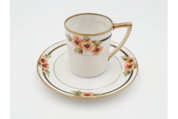 戦前　オールドノリタケ　NORITAKE　ハンドペイント　金彩　金盛　花　どんなシーンにも華を添え優雅な空間を創り出すカップ&ソーサー5客セット(マルキ印、ヤジロベー印、碗皿、C&S、洋食器)(R-083680)