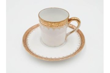 戦前　オールドノリタケ　NORITAKE　ハンドペイント　金彩　金盛　花　どんなシーンにも華を添え優雅な空間を創り出すカップ&ソーサー5客セット(マルキ印、ヤジロベー印、碗皿、C&S、洋食器)(R-083680)