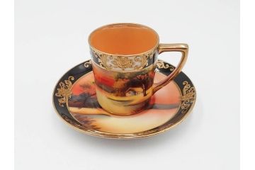 戦前　オールドノリタケ　NORITAKE　オールド名陶　ハンドペイント　ラスター彩　金彩　金盛　花　バラエティ豊かなデザインで毎日を彩るカップ&ソーサー4客セット(フラワー、マルキ印、ライジングサン印、碗皿、C&S、洋食器)(R-083681)