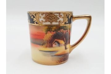 戦前　オールドノリタケ　NORITAKE　オールド名陶　ハンドペイント　ラスター彩　金彩　金盛　花　バラエティ豊かなデザインで毎日を彩るカップ&ソーサー4客セット(フラワー、マルキ印、ライジングサン印、碗皿、C&S、洋食器)(R-083681)