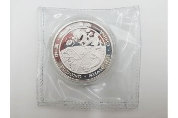 中国　浦東開発5周年　上海　純銀　龍　記念メダル(コレクション証明書付、ケース付)(R-083683)
