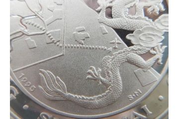 中国　浦東開発5周年　上海　純銀　龍　記念メダル(コレクション証明書付、ケース付)(R-083683)
