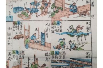 江戸期　善悪双六　極楽道中図絵　算柎　すごろく(木版画、仏教)(R-083685)