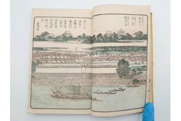 江戸期　暁晴翁著　松川半山画　淀川両岸一覧　上り船の部　上下 2冊揃(木版画、地誌、古書、和本)(R-083687)　