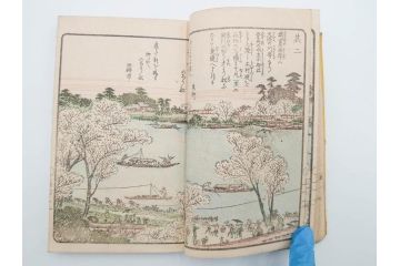 江戸期　暁晴翁著　松川半山画　淀川両岸一覧　上り船の部　上下 2冊揃(木版画、地誌、古書、和本)(R-083687)　