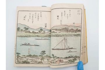 江戸期　暁晴翁著　松川半山画　淀川両岸一覧　上り船の部　上下 2冊揃(木版画、地誌、古書、和本)(R-083687)　