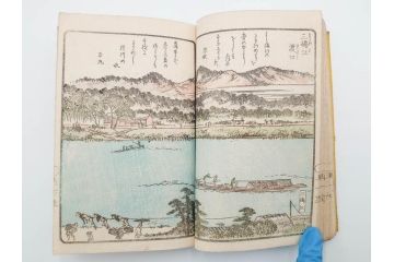 江戸期　暁晴翁著　松川半山画　淀川両岸一覧　上り船の部　上下 2冊揃(木版画、地誌、古書、和本)(R-083687)　