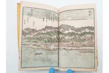 江戸期　暁晴翁著　松川半山画　淀川両岸一覧　上り船の部　上下 2冊揃(木版画、地誌、古書、和本)(R-083687)　
