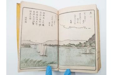 江戸期　暁晴翁著　松川半山画　淀川両岸一覧　上り船の部　上下 2冊揃(木版画、地誌、古書、和本)(R-083687)　