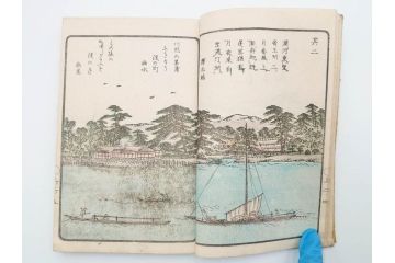 江戸期　暁晴翁著　松川半山画　淀川両岸一覧　上り船の部　上下 2冊揃(木版画、地誌、古書、和本)(R-083687)　