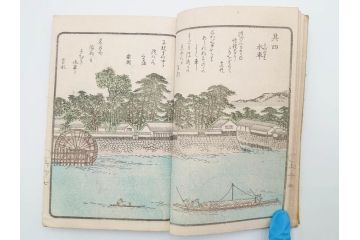 江戸期　暁晴翁著　松川半山画　淀川両岸一覧　上り船の部　上下 2冊揃(木版画、地誌、古書、和本)(R-083687)　
