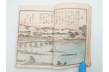 江戸期　暁晴翁著　松川半山画　淀川両岸一覧　上り船の部　上下 2冊揃(木版画、地誌、古書、和本)(R-083687)　
