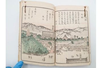 江戸期　暁晴翁著　松川半山画　淀川両岸一覧　上り船の部　上下 2冊揃(木版画、地誌、古書、和本)(R-083687)　