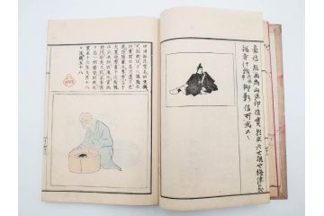 明治27年　増補　谷文晁本朝画纂大全　4冊揃(彩色木版画、古書、和本)(R-083690)　