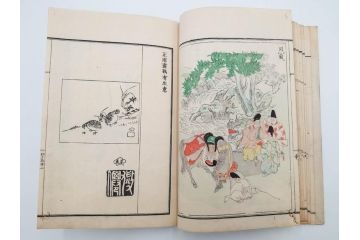 明治27年　増補　谷文晁本朝画纂大全　4冊揃(彩色木版画、古書、和本)(R-083690)　