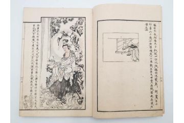 明治27年　増補　谷文晁本朝画纂大全　4冊揃(彩色木版画、古書、和本)(R-083690)　