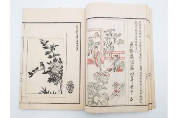 明治27年　増補　谷文晁本朝画纂大全　4冊揃(彩色木版画、古書、和本)(R-083690)　
