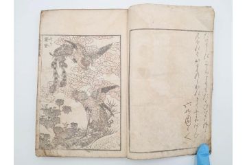 葛飾北斎　「北斎漫画」　二編(2編)　四編(4編)　浮世絵　木版画　2冊セット(画集、絵手本、和本、古書)(R-083696)