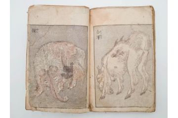 葛飾北斎　「北斎漫画」　二編(2編)　四編(4編)　浮世絵　木版画　2冊セット(画集、絵手本、和本、古書)(R-083696)